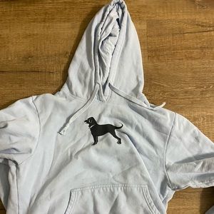 light blue woman’s black dog sweatshirt